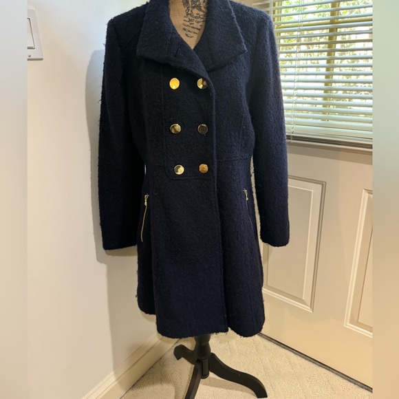 Guess Jackets & Blazers - Guess top of the line Navy wool blend coat with golden zippers & buttons size L